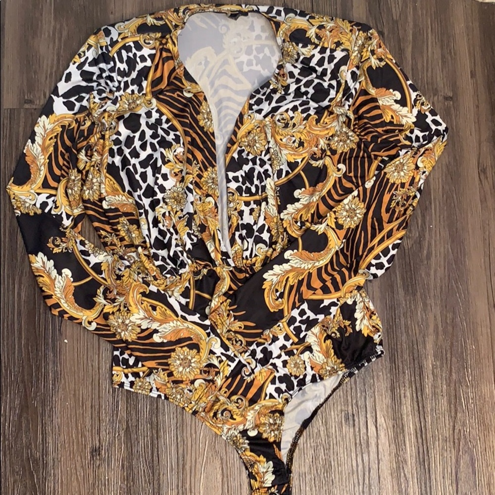 Animal print long sleeve leotard